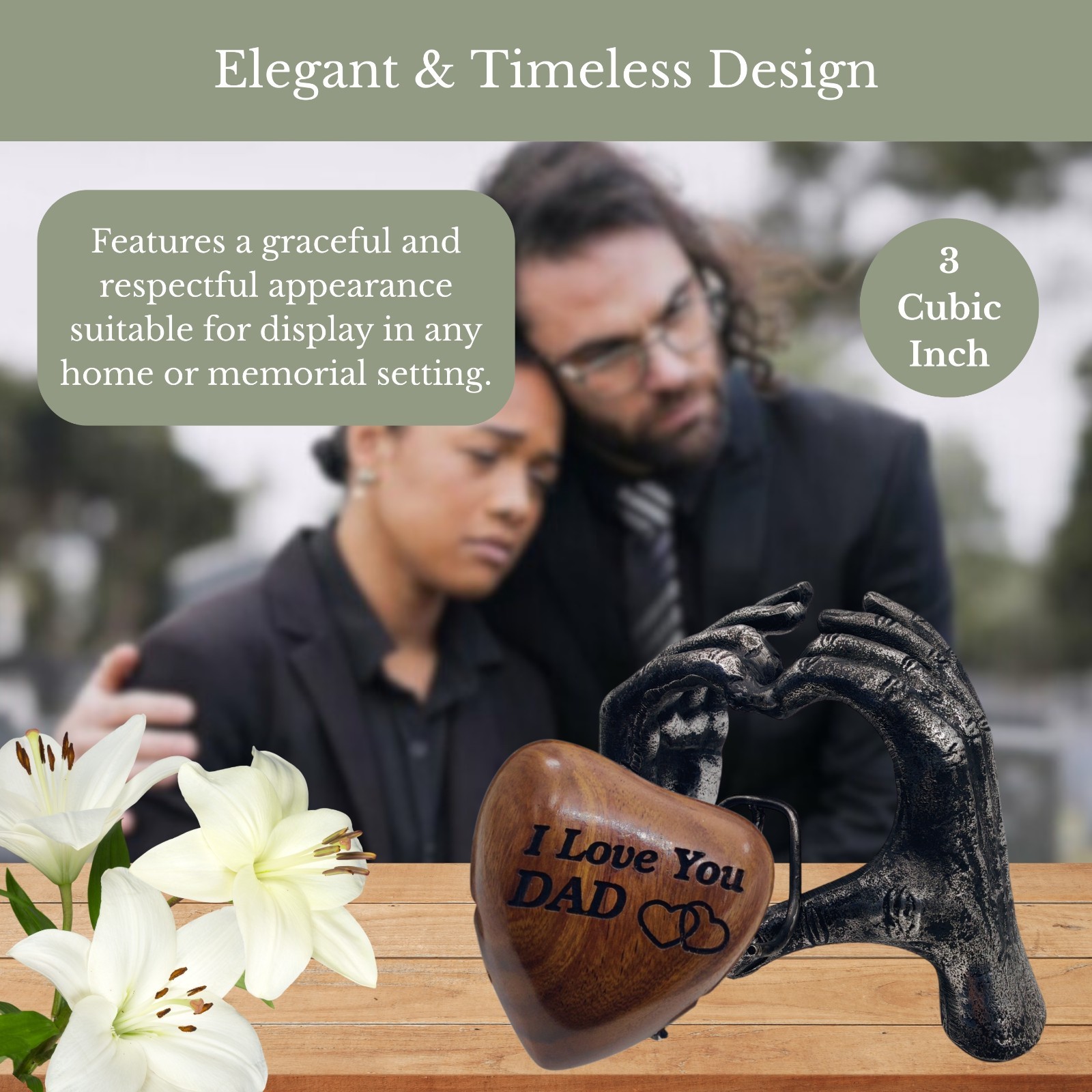 Wooden Heart Keepsake UrnI love you DAD Hand Display Stand with Engraving