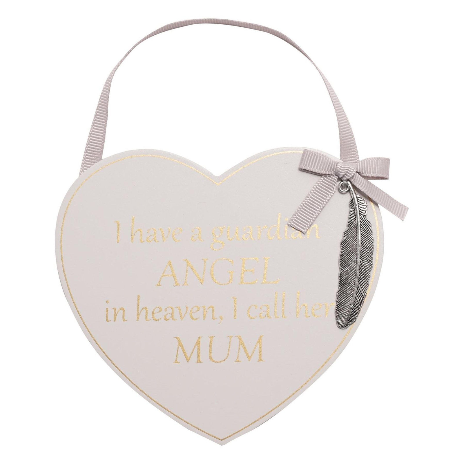 Wooden Heart Memorial Hanging Plaque with Feather Attachment – Mum
