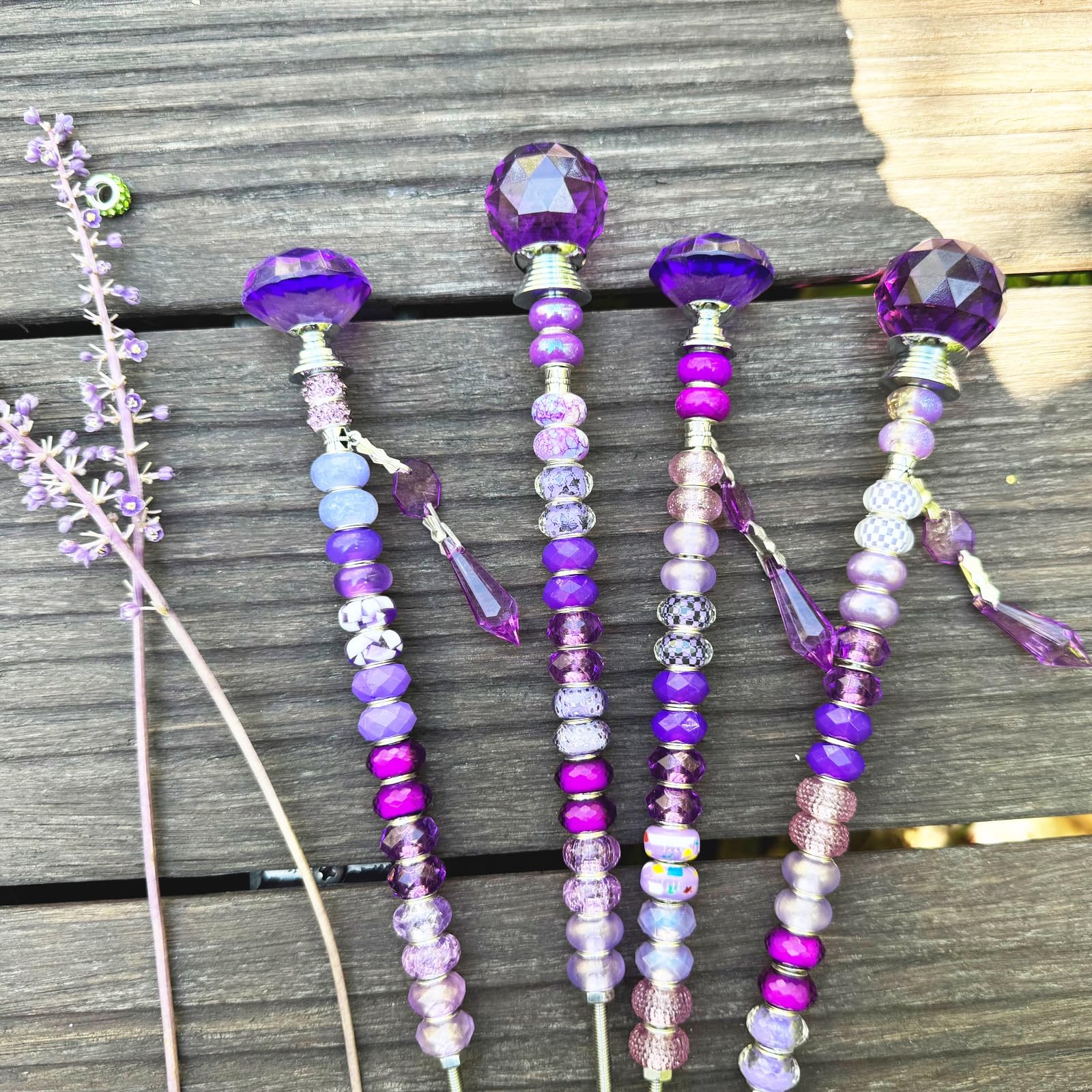 100 PCS DIY Fairy Wand Beaded Garden Stake Beads Kits with Purple Large Hole …