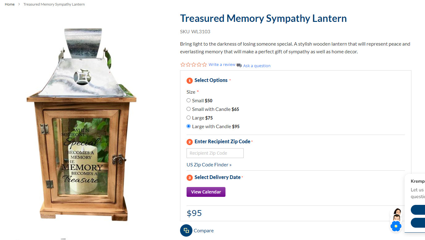 Memorial Lantern, Unique Sympathy Gift for Loss of Loved One. Large with candle