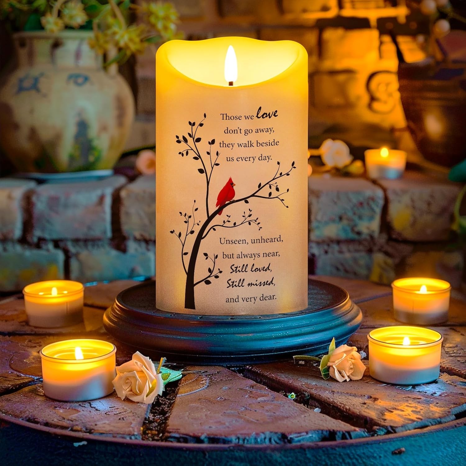 Real Wax LED Light with Remote Sympathy Gifts for Loss of Loved One 4″ x 7″