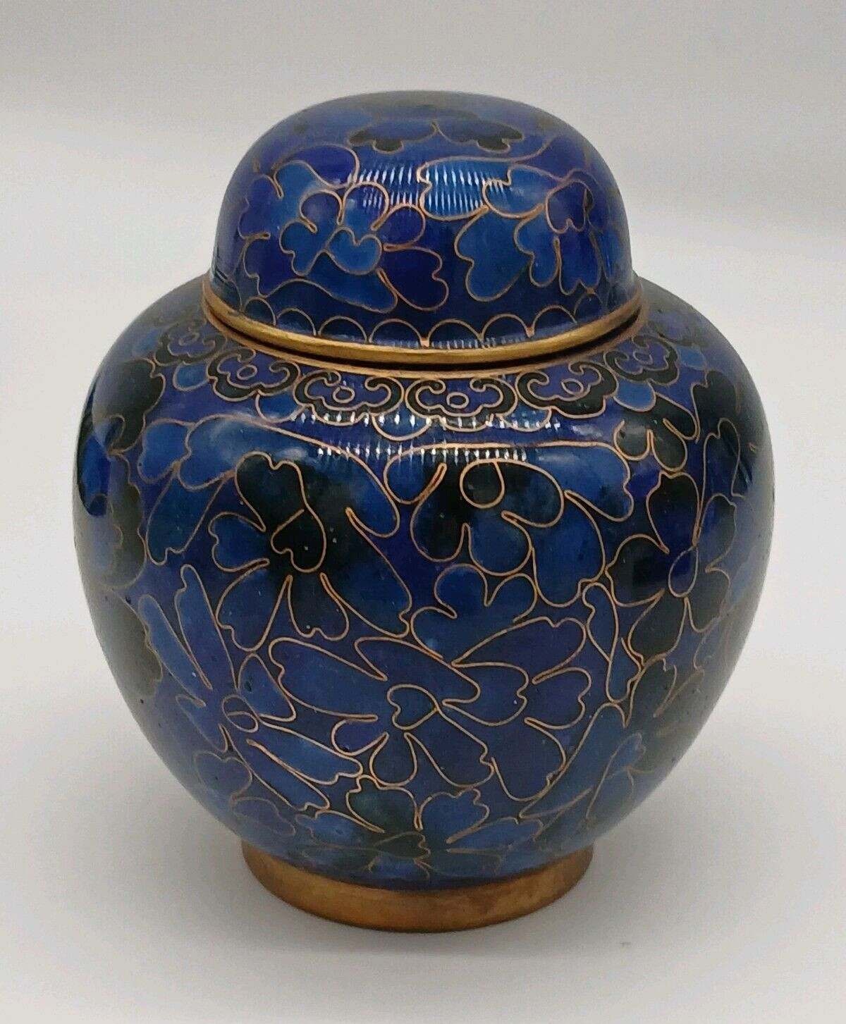 Small 3.25″ Blue Enamel Over Copper Floral Cloisonne Memento/Keepsake Urn