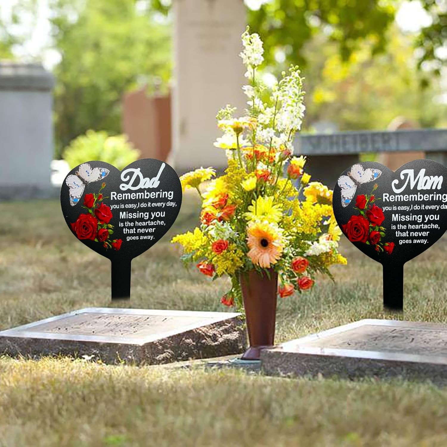 Heart Shaped Dad Grave Marker Butterfly Cemetery Decoration Sympathy Memorial