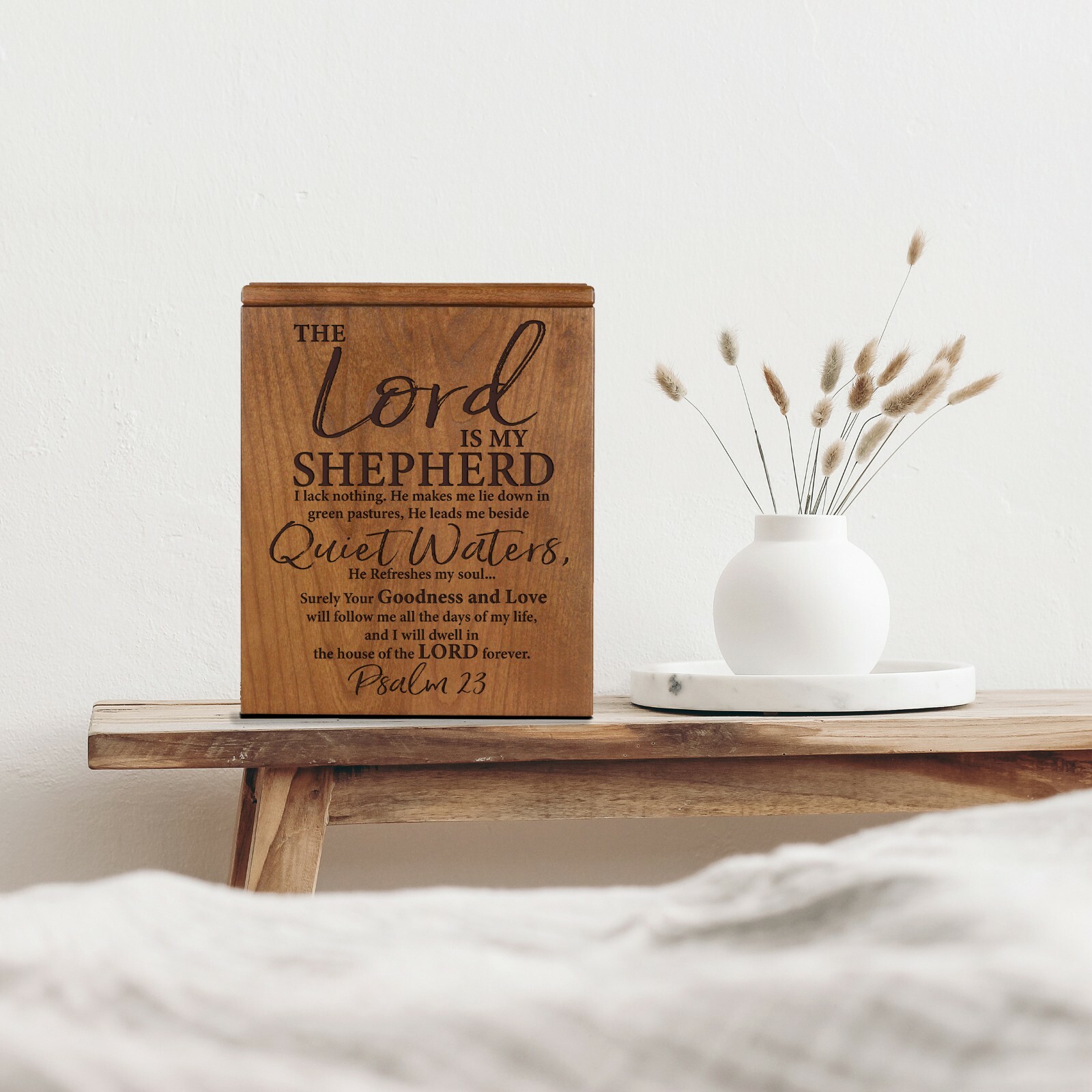 Modern Engraved Economy Urn for Human Ashes 7.75in – The Lord Is My Shepherd