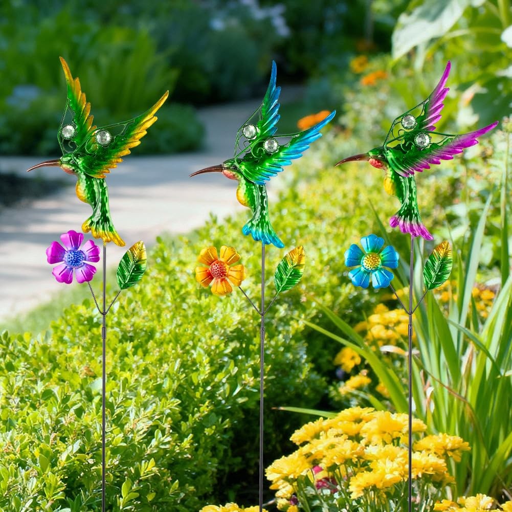 3 Pcs Hummingbird Decorative Garden Stakes for Outdoor Decor