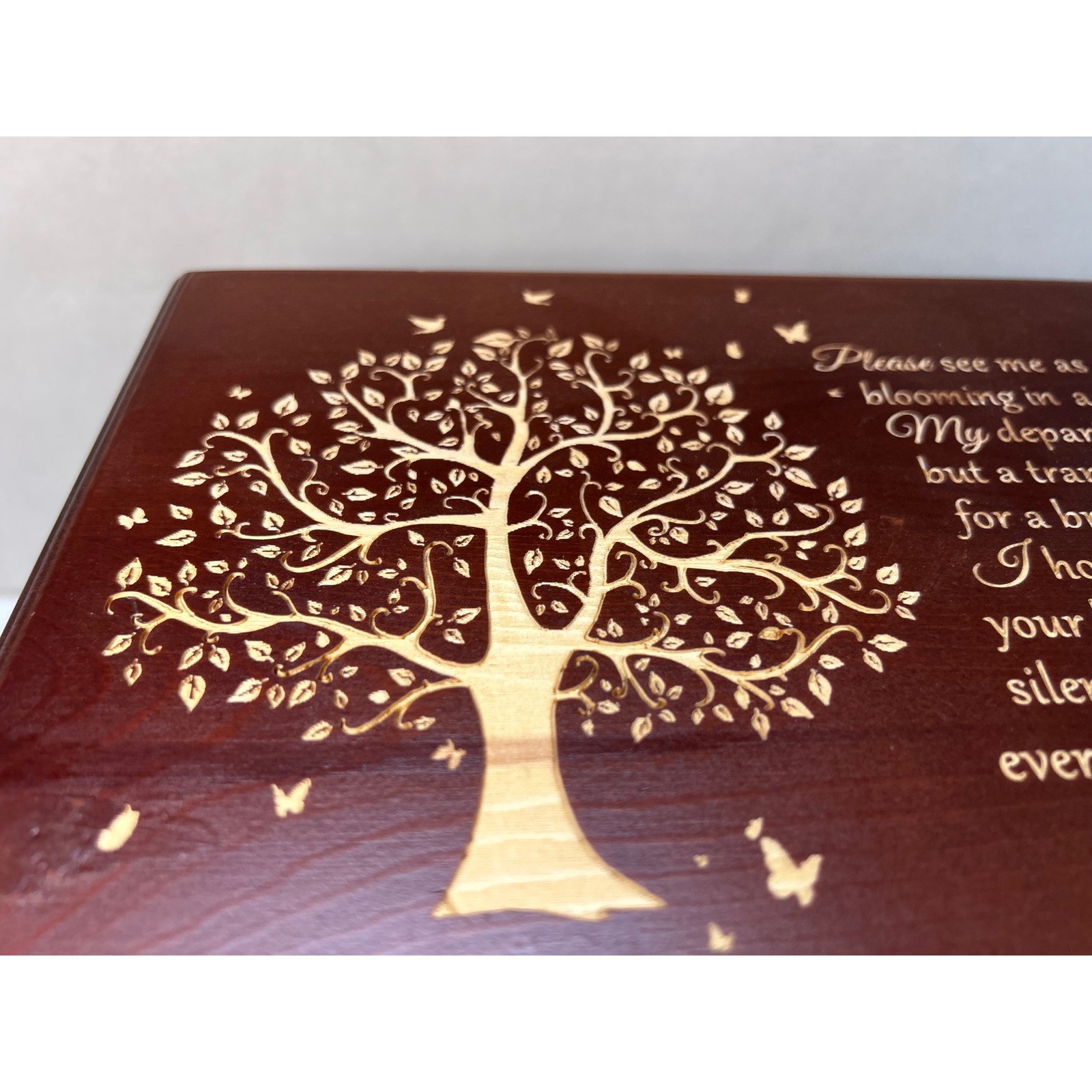 Wooden Tree of Life Memorial Urn with Photo Frame In Loving Memory Cherry Wood