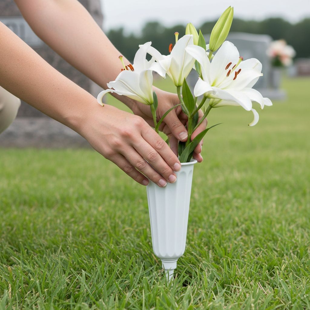 Cemetery Vase with Spike Grave Vase for Flowers White Memorial Vase Set