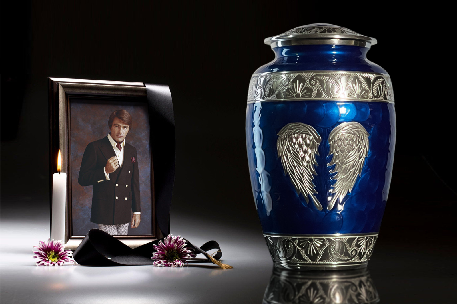 Navy Blue Angel Wings Cremation Urn: Large Memorial Urn for Ashes (200 Lbs)