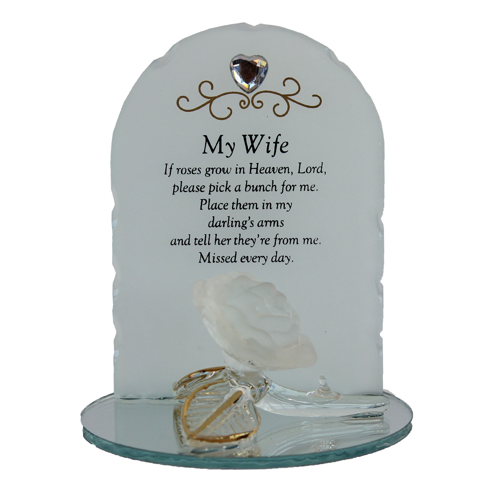 Thoughts of You Glass Memorial Ornament with Rose – My Wife