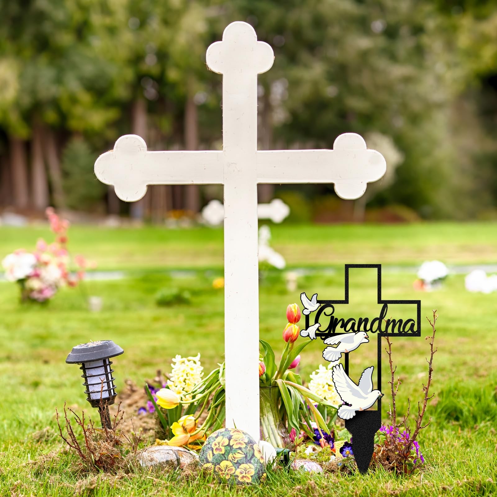 Cemetery Grave Decorations Metal Cross Remembrance Plaque & Waterproof Markers