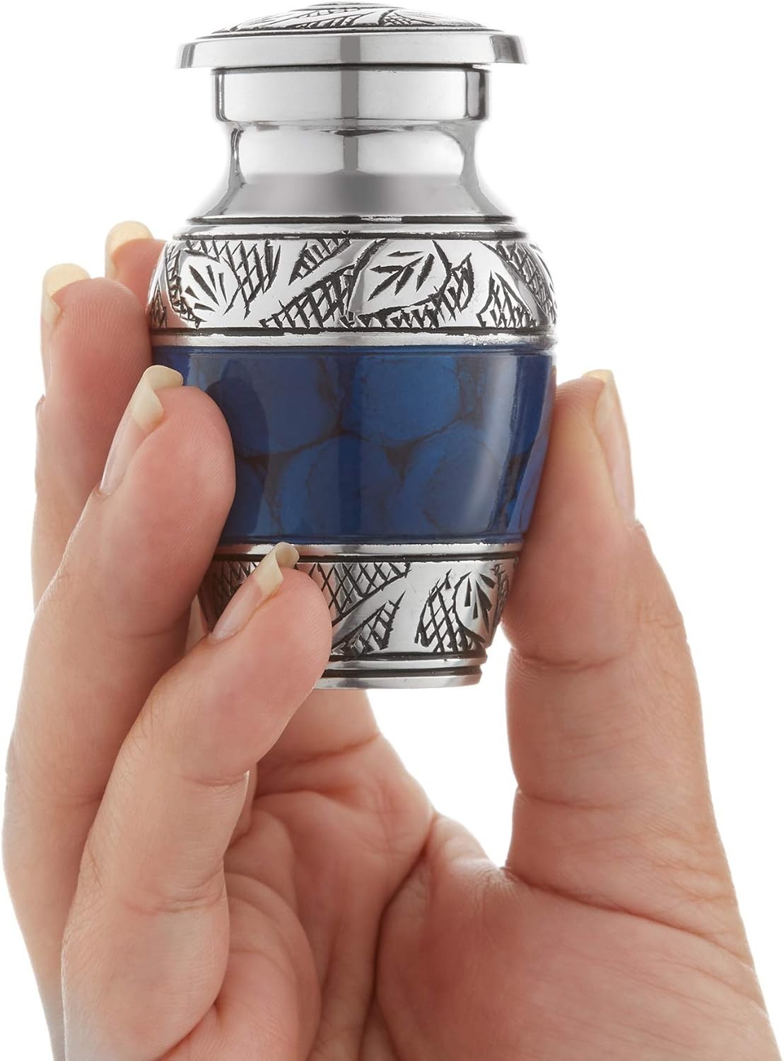 Miniature Keepsake Urns for Human Ashes – Blue and Silver