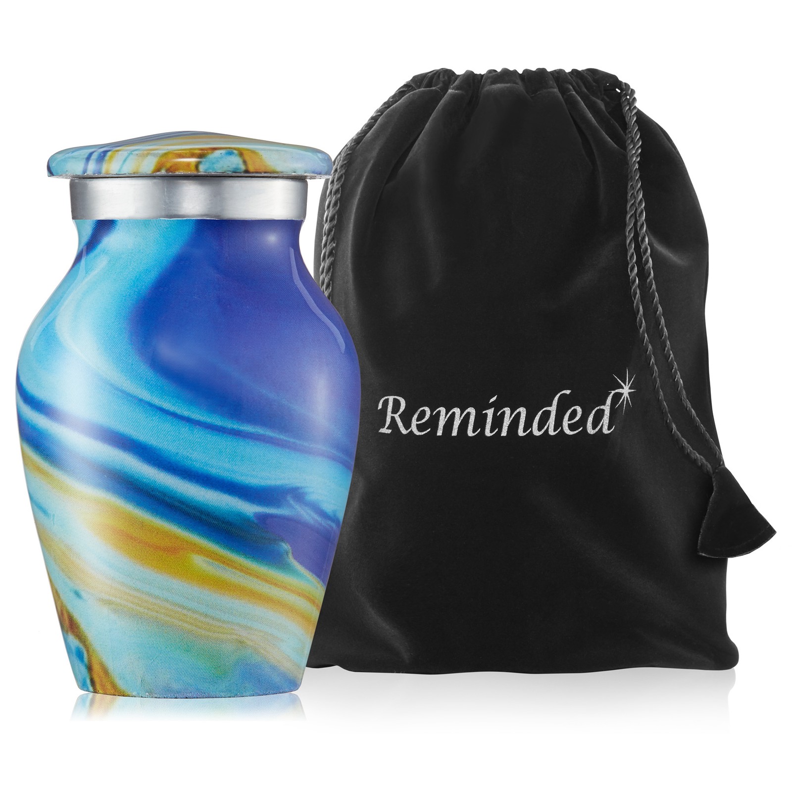 Keepsake Set of 4 Cremation Urns for Human Ashes, Blue Swirl with Velvet Case