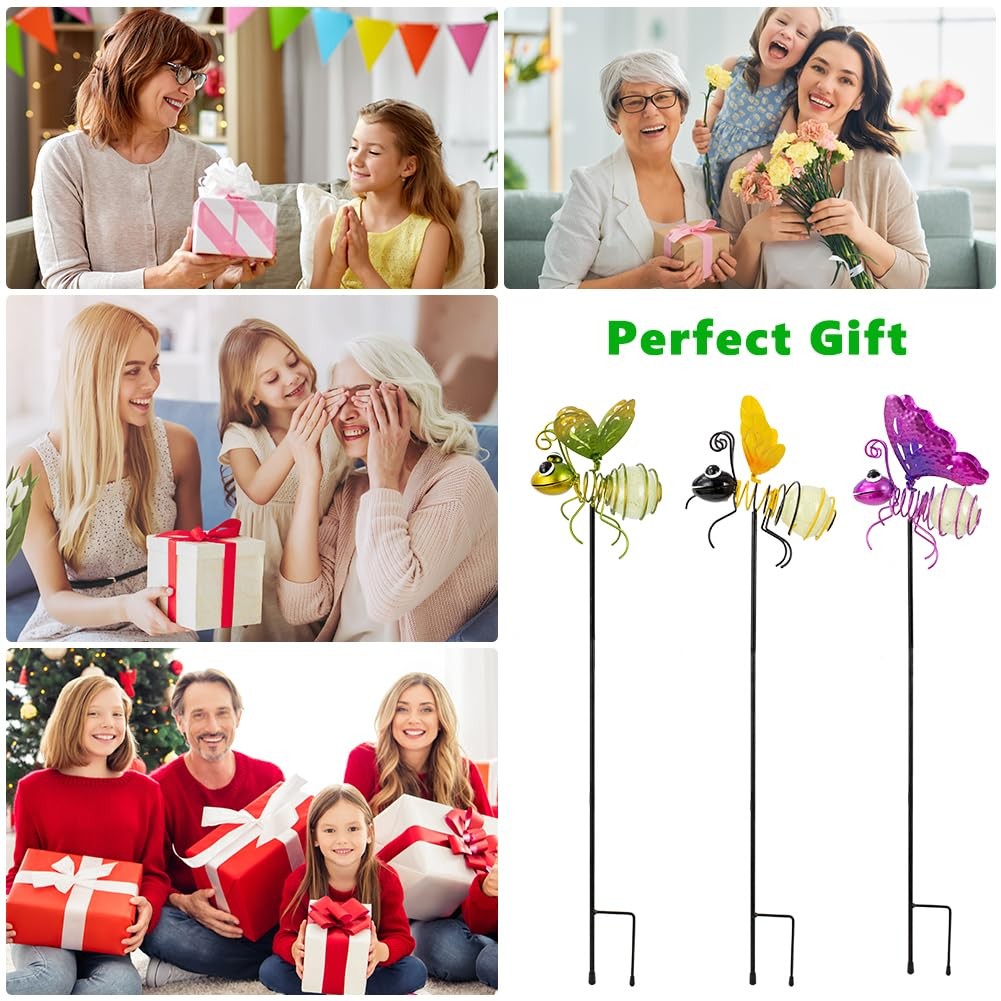 3 Pcs Luminous Bee Garden Stakes – Glow Dark Metal Yard Art Decor Gifts for Mom