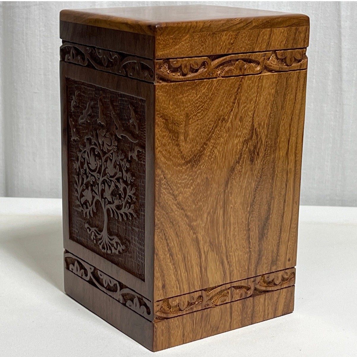 Handmade Rosewood Tree of Life Urn Ashes Container 8.5in x 5in x 5in NEW