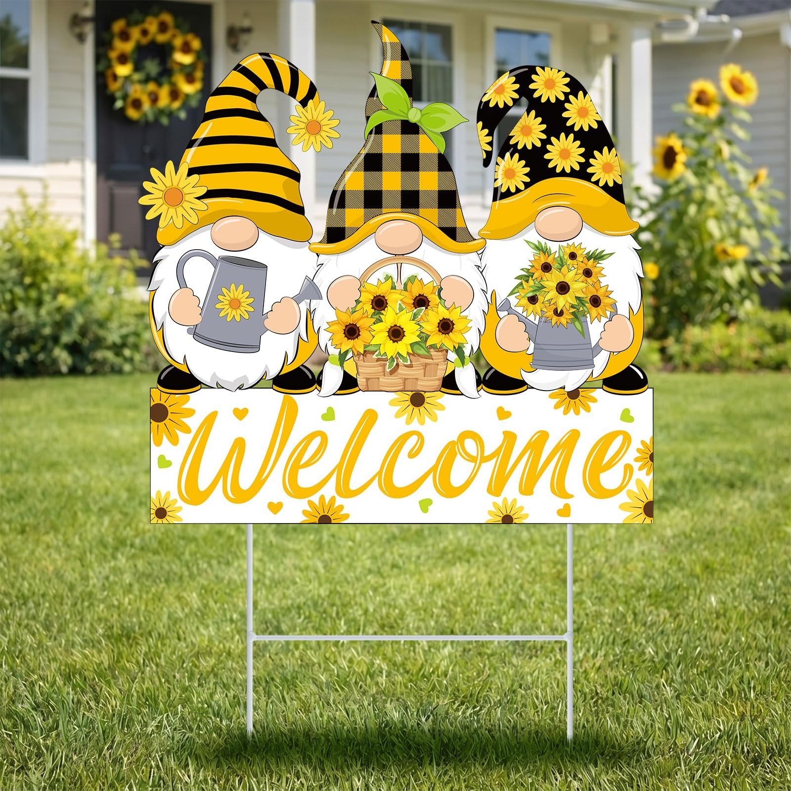 Summer Sunflower Gnome Decorations Outdoor Metal Sunflower Gnome Decorative Gard