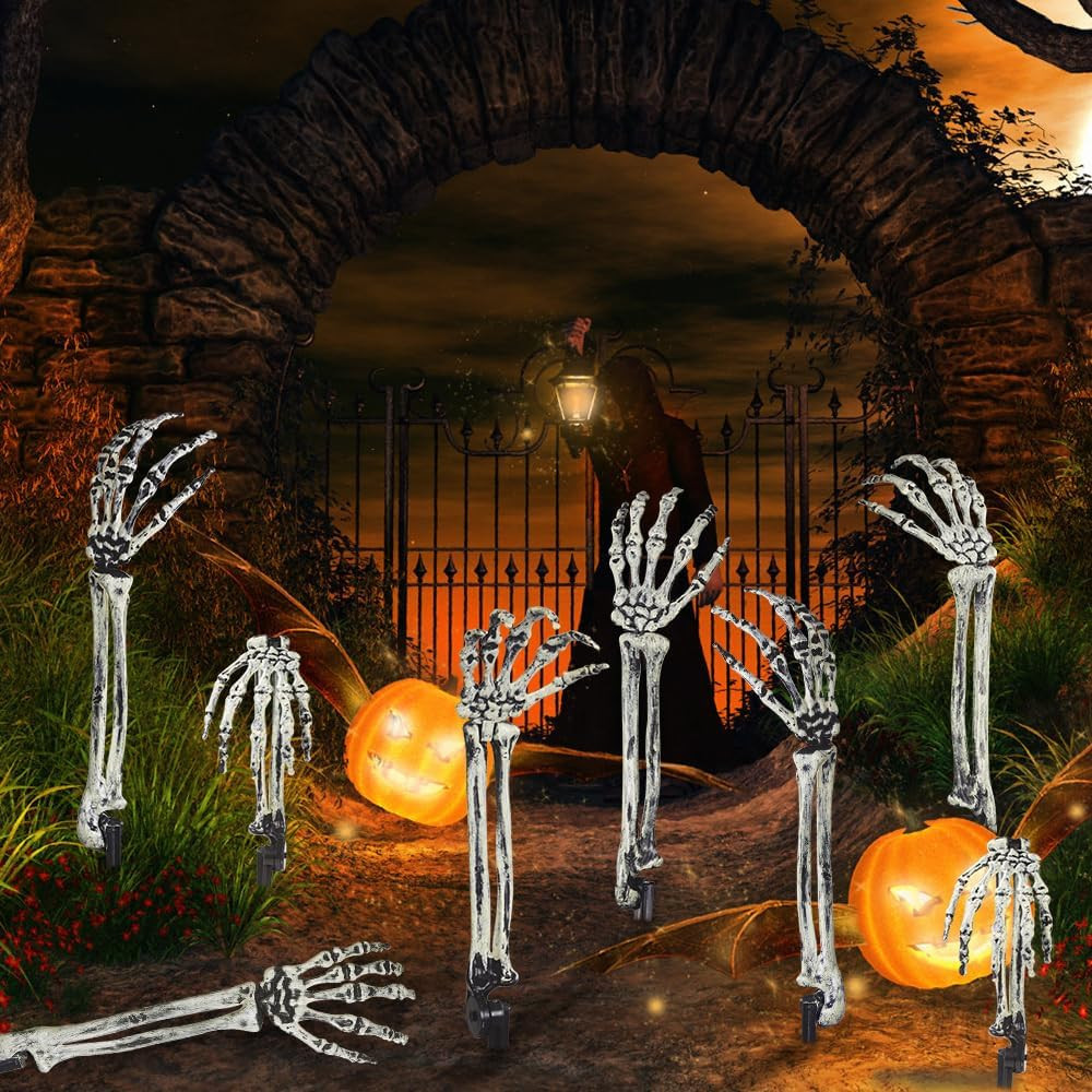 10 PCS Halloween Skeleton Arms Decoration Realistic Skeleton Hands for Garden La