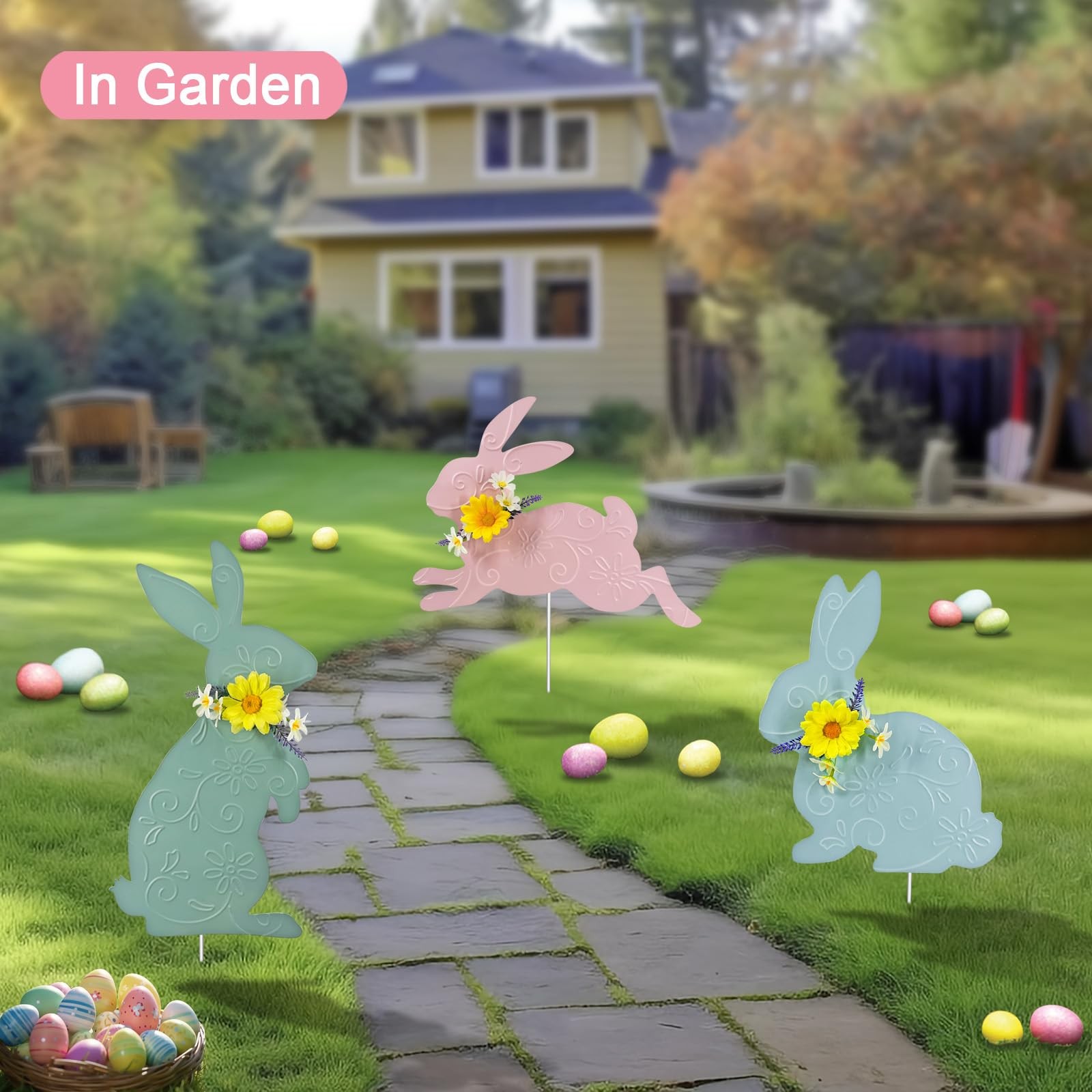 Easter Bunny Yard Sign Stakes 3 Pack Outdoor Garden Decorations