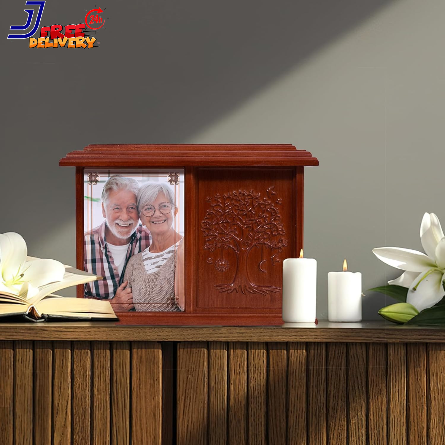 Companion Urn for Two Adults Tree of Life Design, Photo Display Box