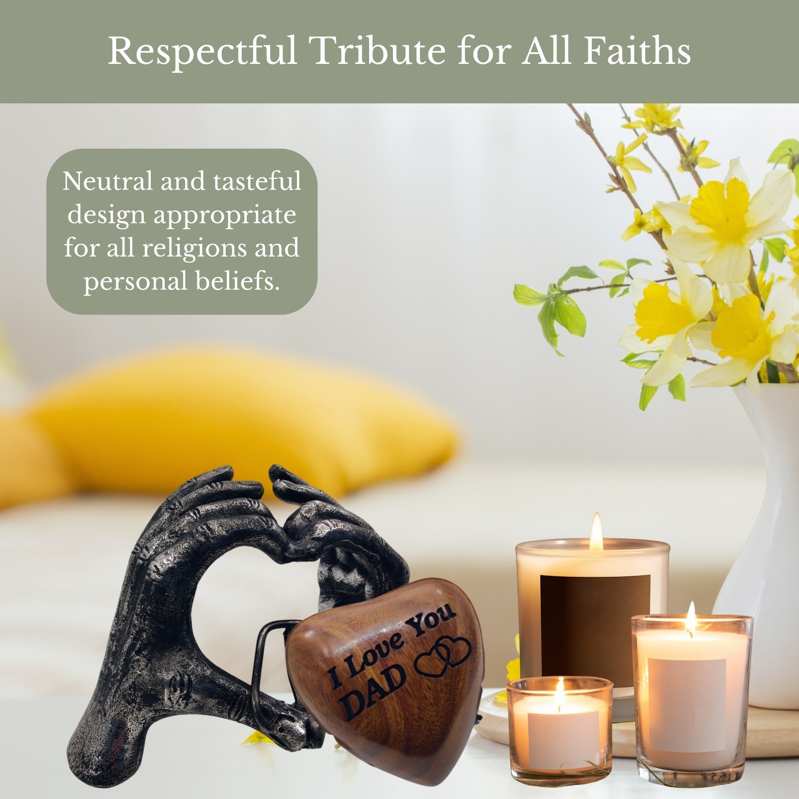 Wooden Heart Keepsake UrnI love you DAD Hand Display Stand with Engraving