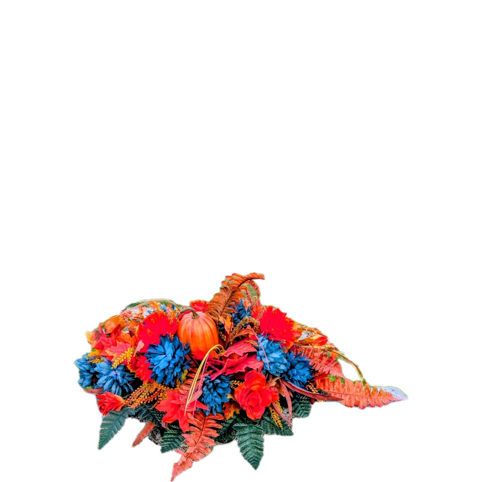 Autumn blue and orange pumpkin headstone saddle