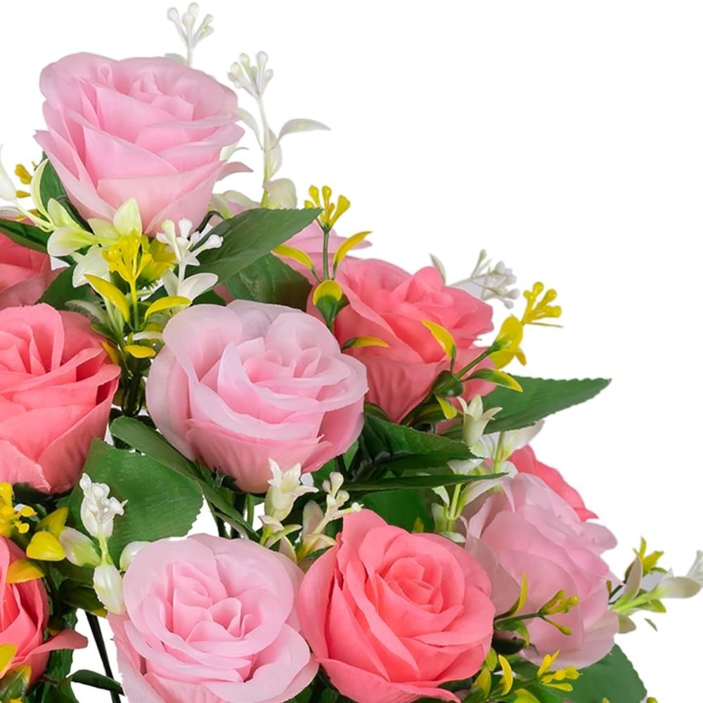 Weather Resistant Silk Roses – 2 Bouquets for Long-Lasting Cemetery Decorations