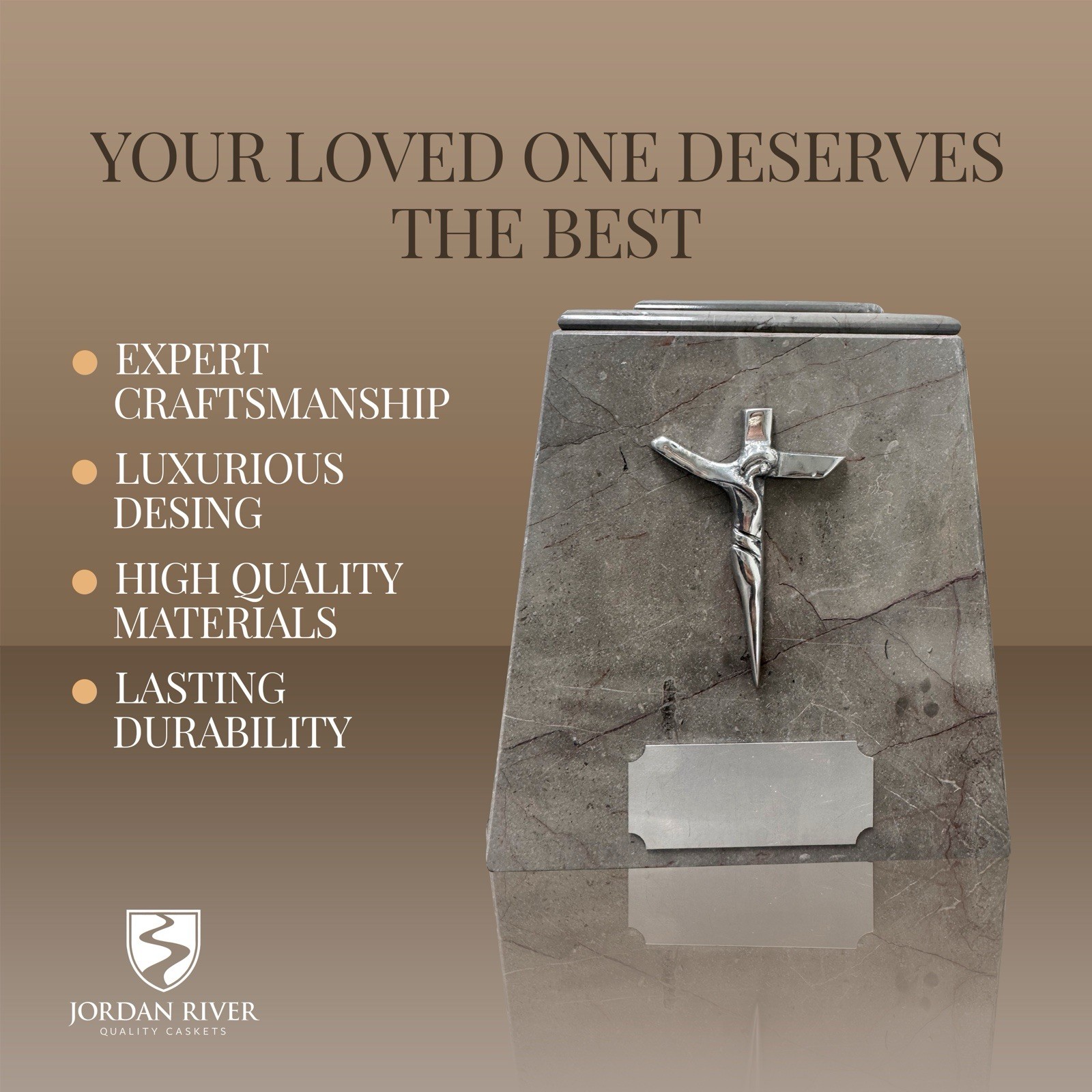 Marble Cremation Urn with Metal Cross — Elegant Design, Ash Urn