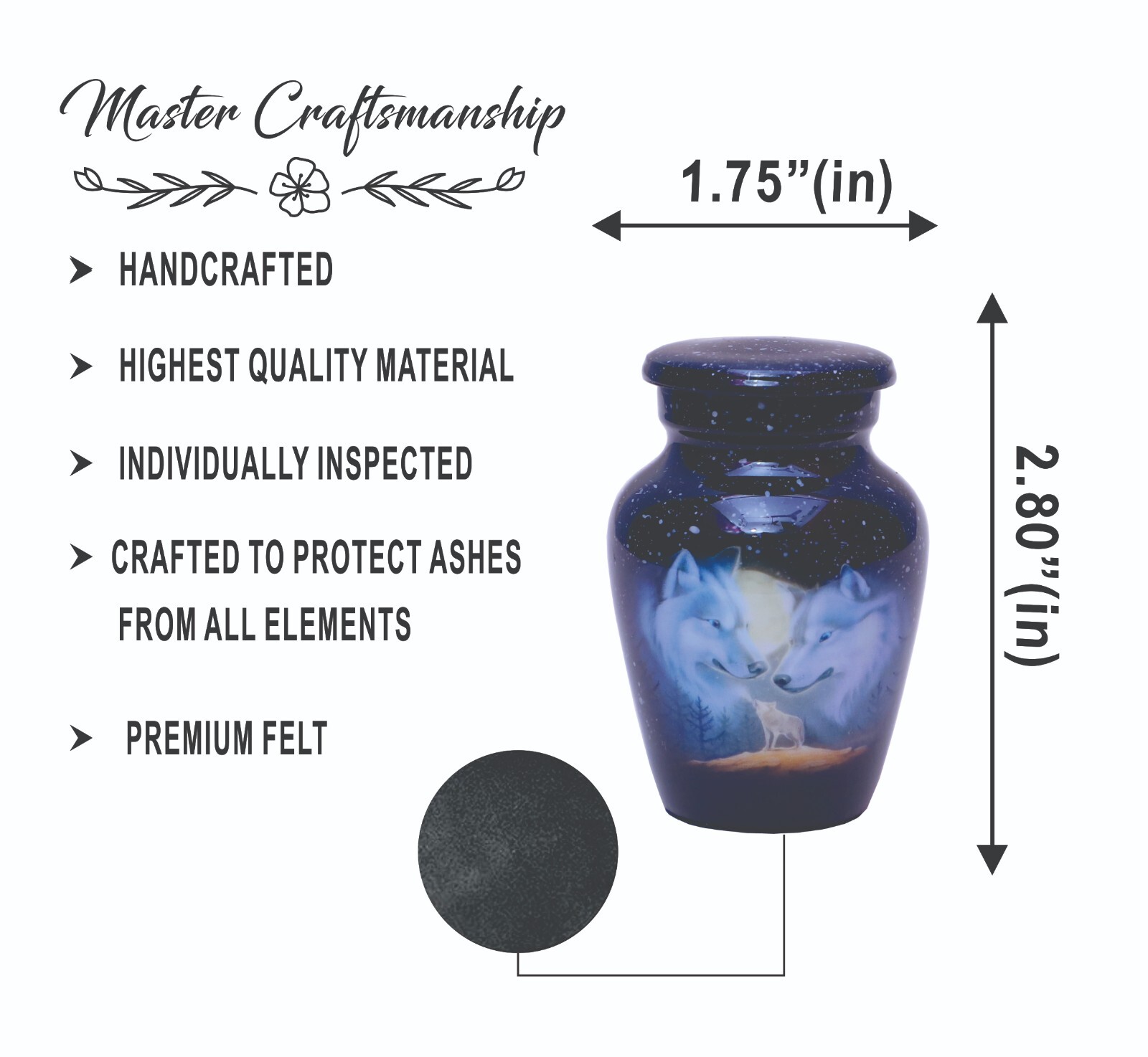 Cremation Keepsaske Urns for Ashes Adult Classic 3 Wolves Family for Human Ashes