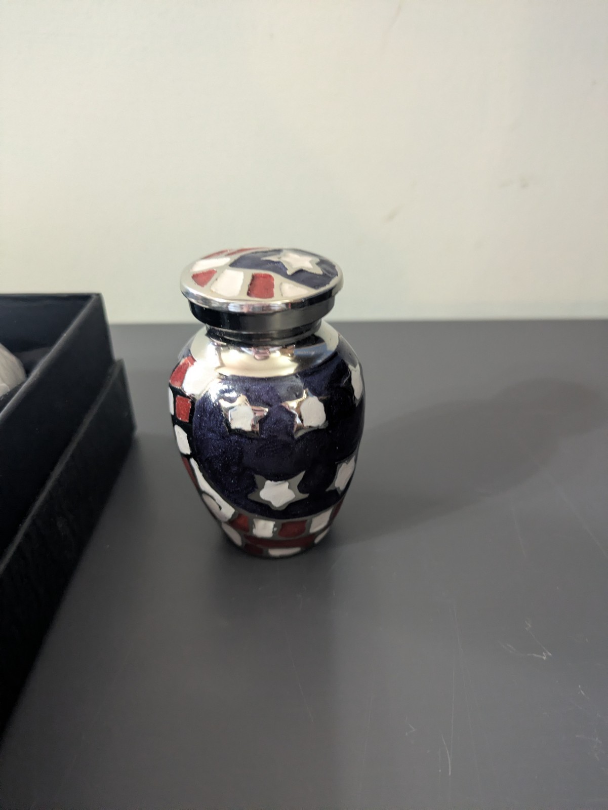 American Flag Mini Small Urn Military Series Mosaic USA Brass Cremation Set Two