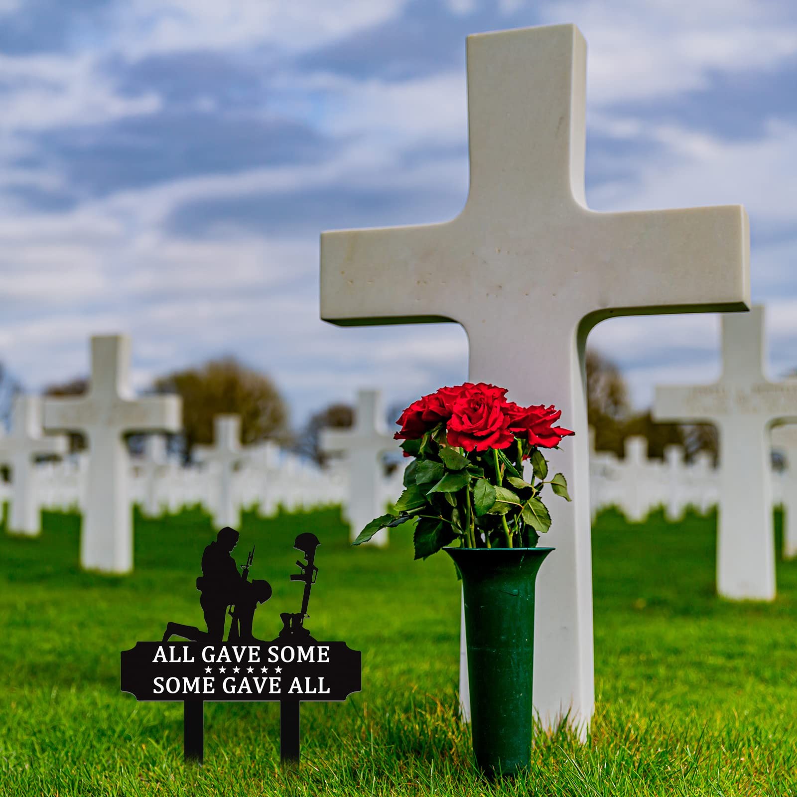Buryeah Memorial Stakes Metal 9.84 x 11.81 x 0.04 inches, black and white