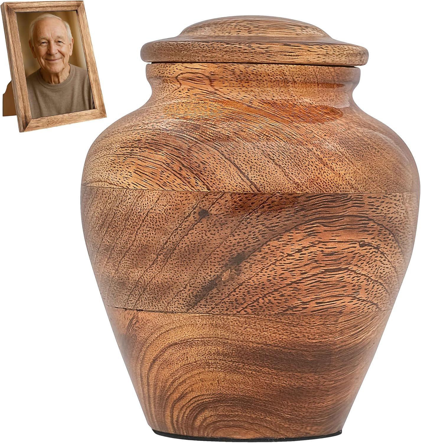 Wooden Cremation Urns for Human Ashes with Photo Frame, Mango Wood Memorial Urn