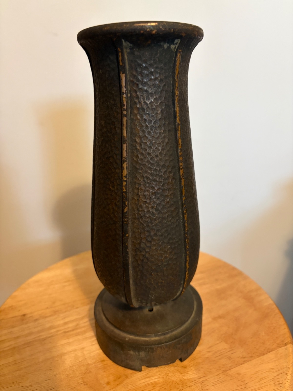 Vtg Hammered Bronze Cemetery Memorial Flower Vase (6) Flute Tulip Style x 10″