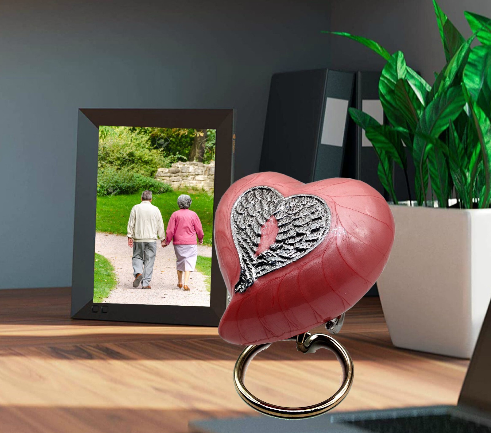 Heart Cremation PINK Urn for Human Ashes Adult | Funeral Decorative Angel Wings