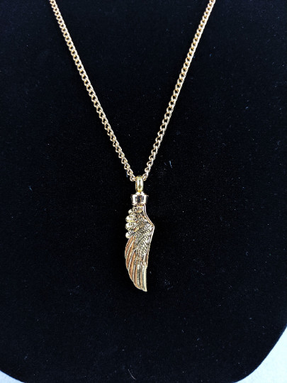 CU4b Gold Angel Wing Cremation Urn Necklace and fill kit & pouch ashes jewelry