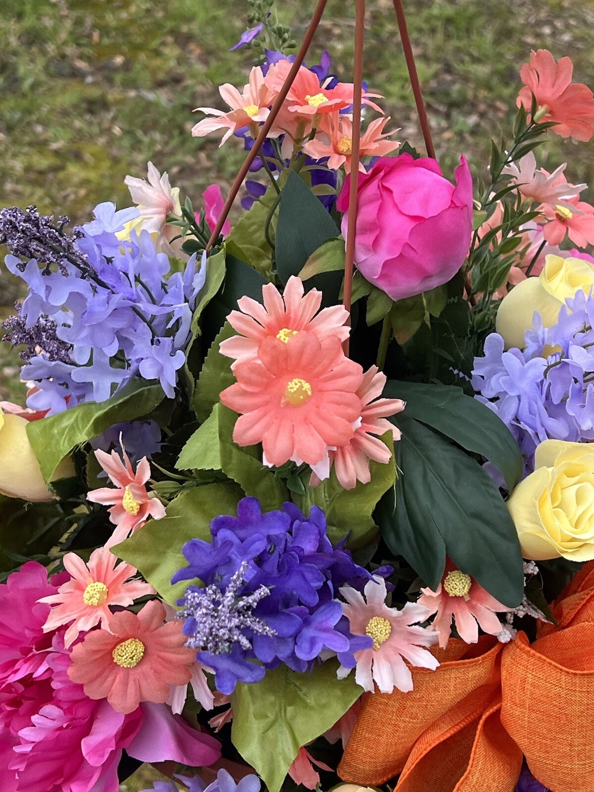 Spring summer Cemetery Hanging Basket Memorial Day Silk flowers Arrangement