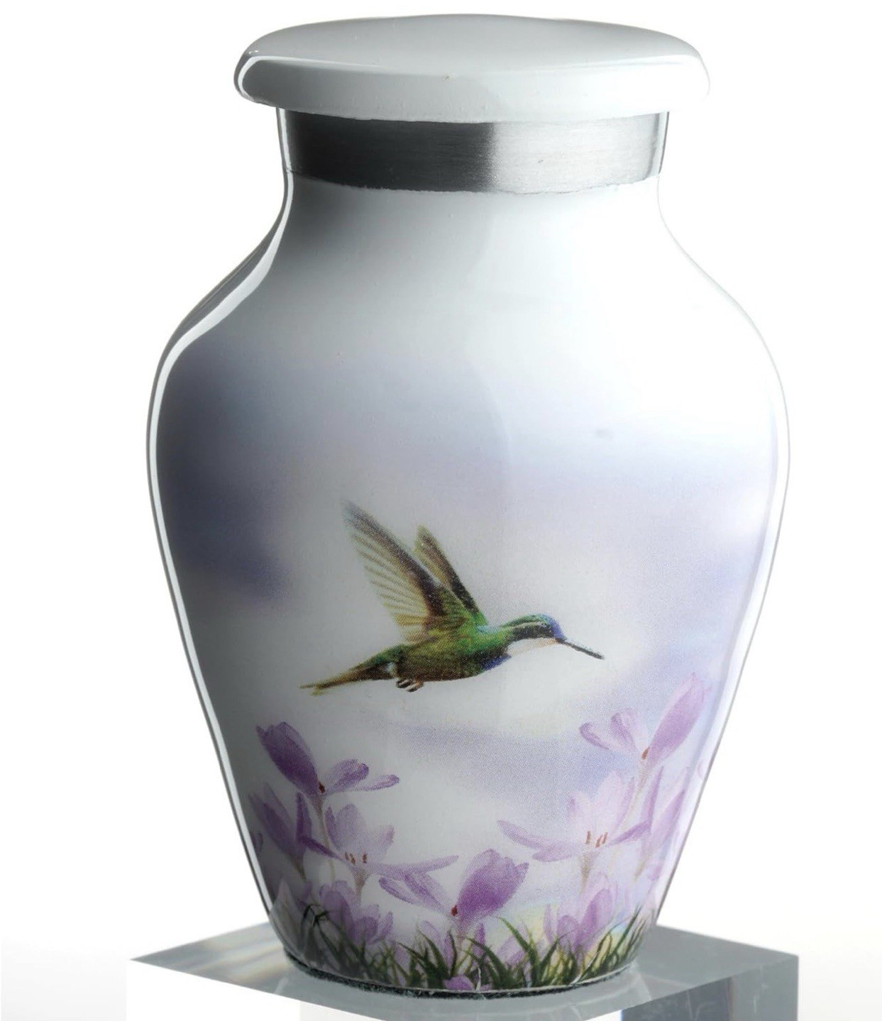 4 White Hummingbird Keepsake Urns Mini Memorial Ashes Human Pet Set