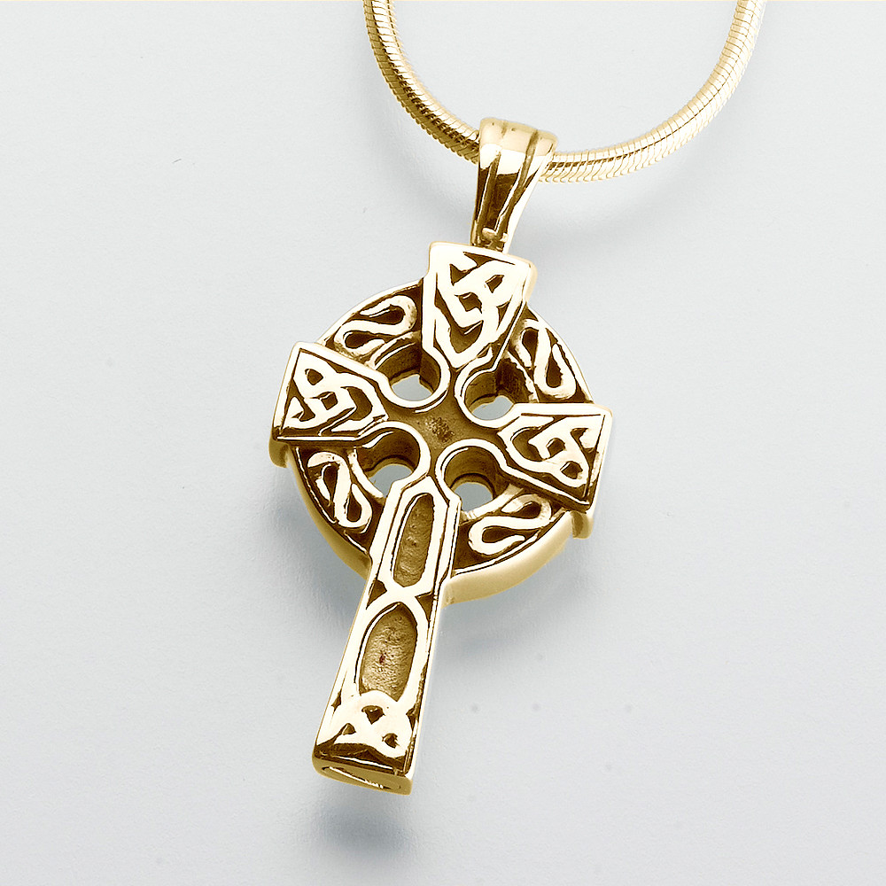 Gold Vermeil Celtic Cross Memorial Jewelry Pendant Funeral Cremation Urn