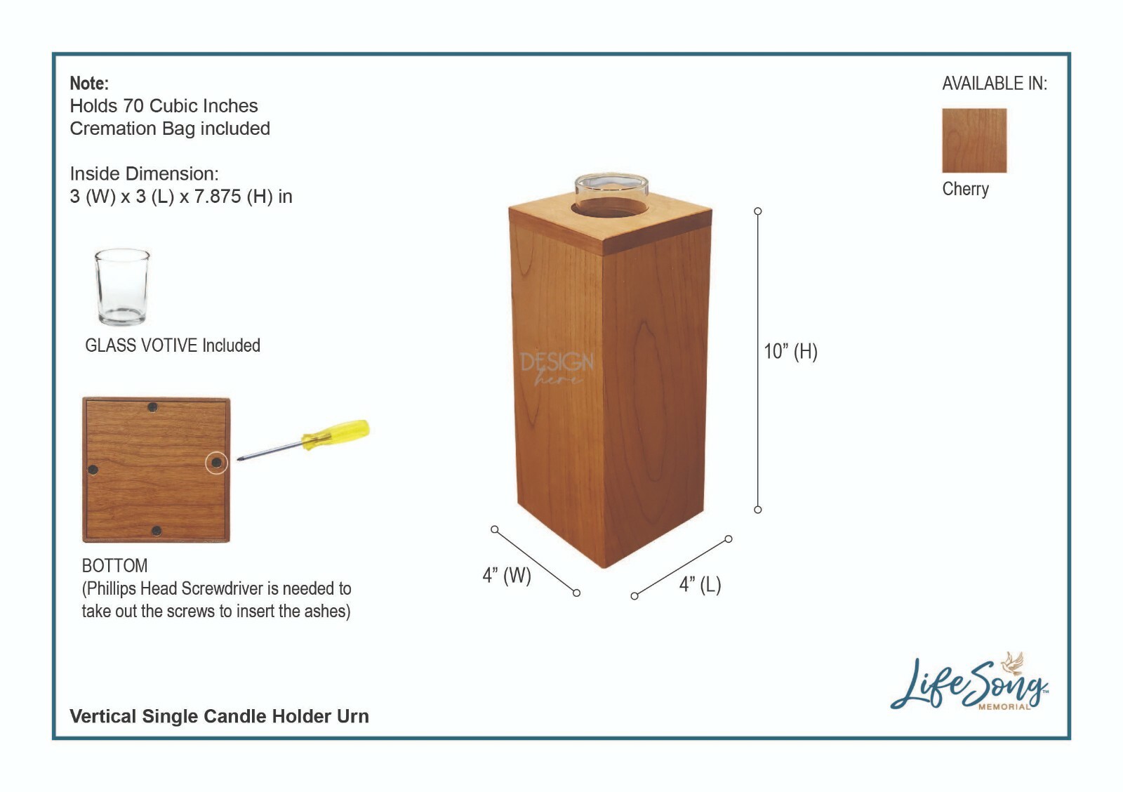 Custom Urn for Human Ashes & Candle Holder 4×4 Holds 70 cu in -My Mind(Daughter)