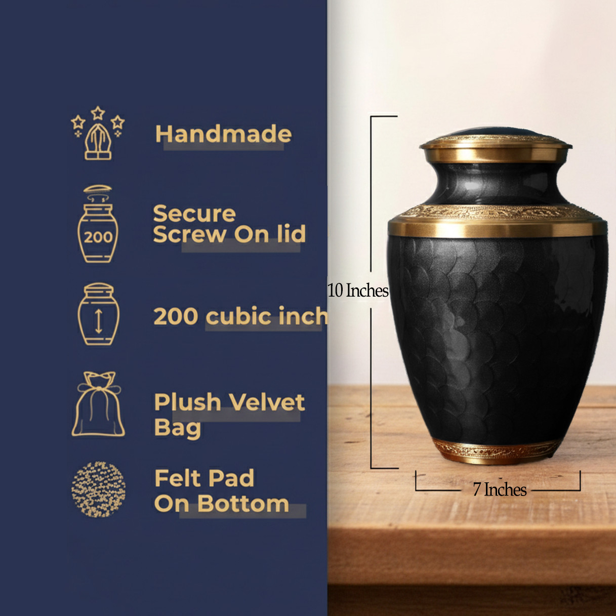 Large Solid Brass Cremation Urn for Human Ashes Handcrafted Funeral Memorial Urn