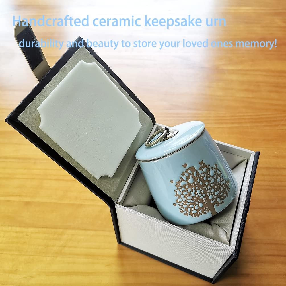 Small Cremation Urns for Human Ashes Adult Male Female – Tree of Life Blue Decor