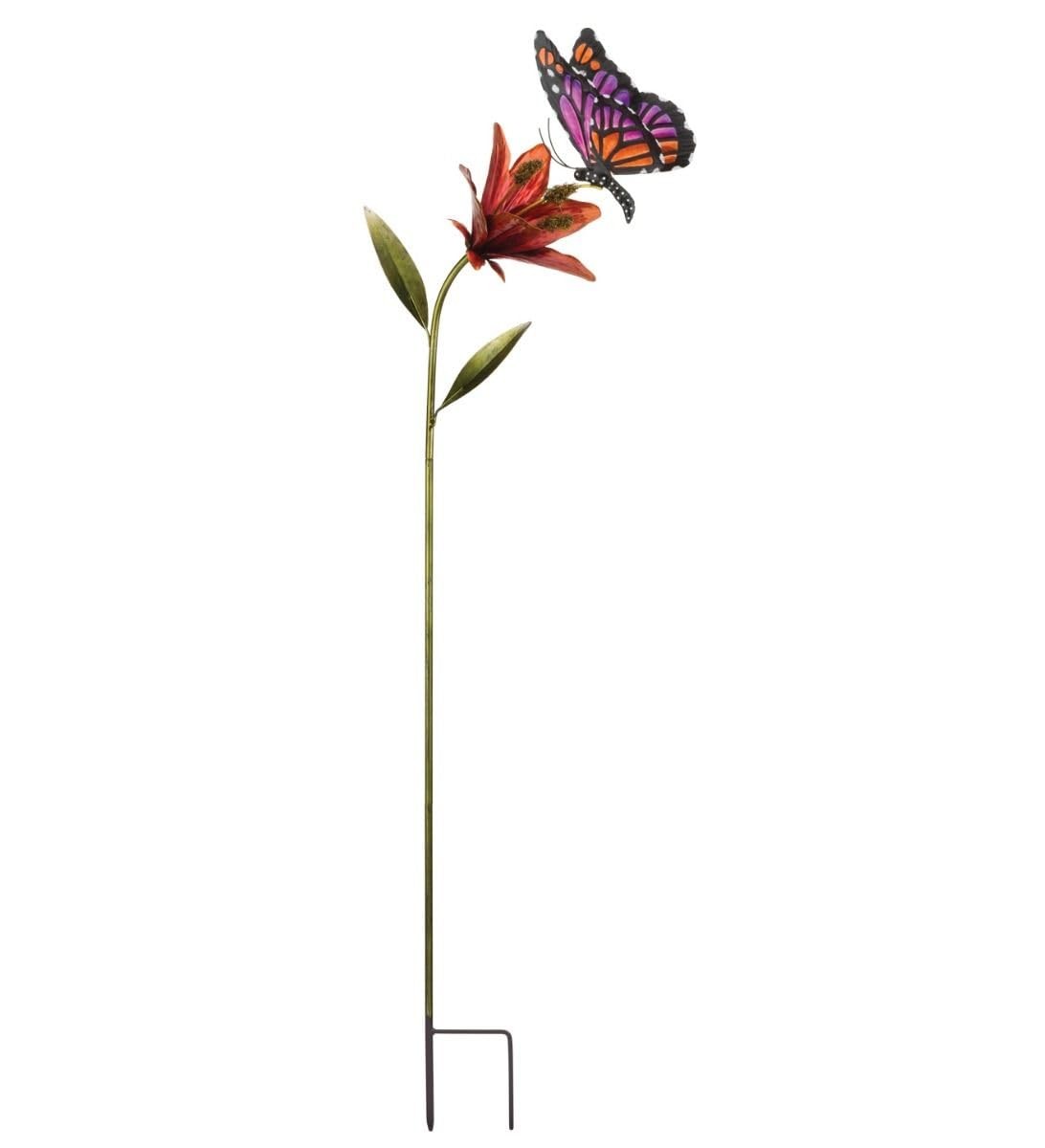 Butterfly Flower Metal Garden Stake – Decorative Handcrafted Outdoor Metal Sc…