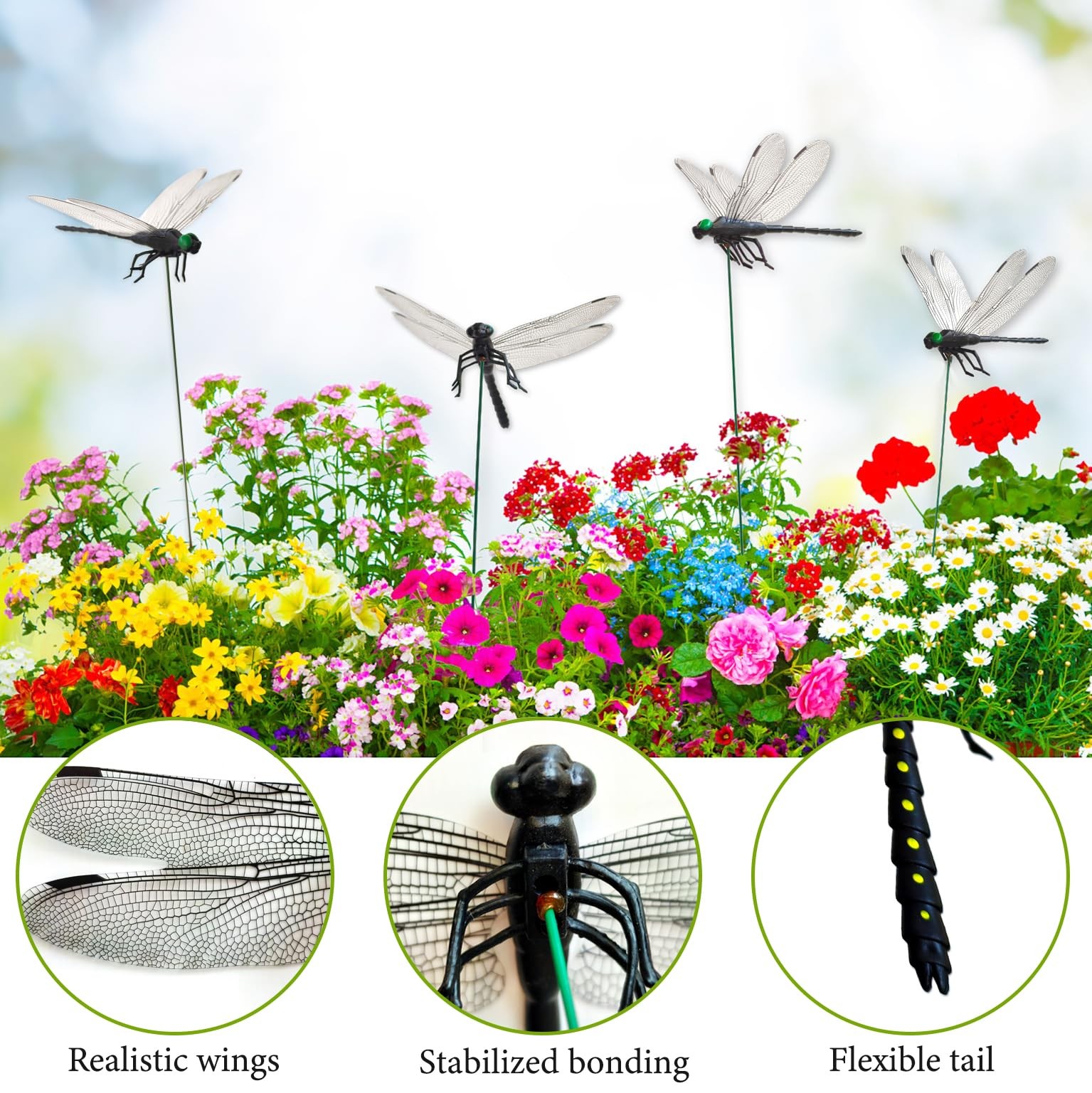 10 Pcs Dragonfly Decorative Stakes, Lifelike 3D Big Dragonflies PVC Dragon Fl…