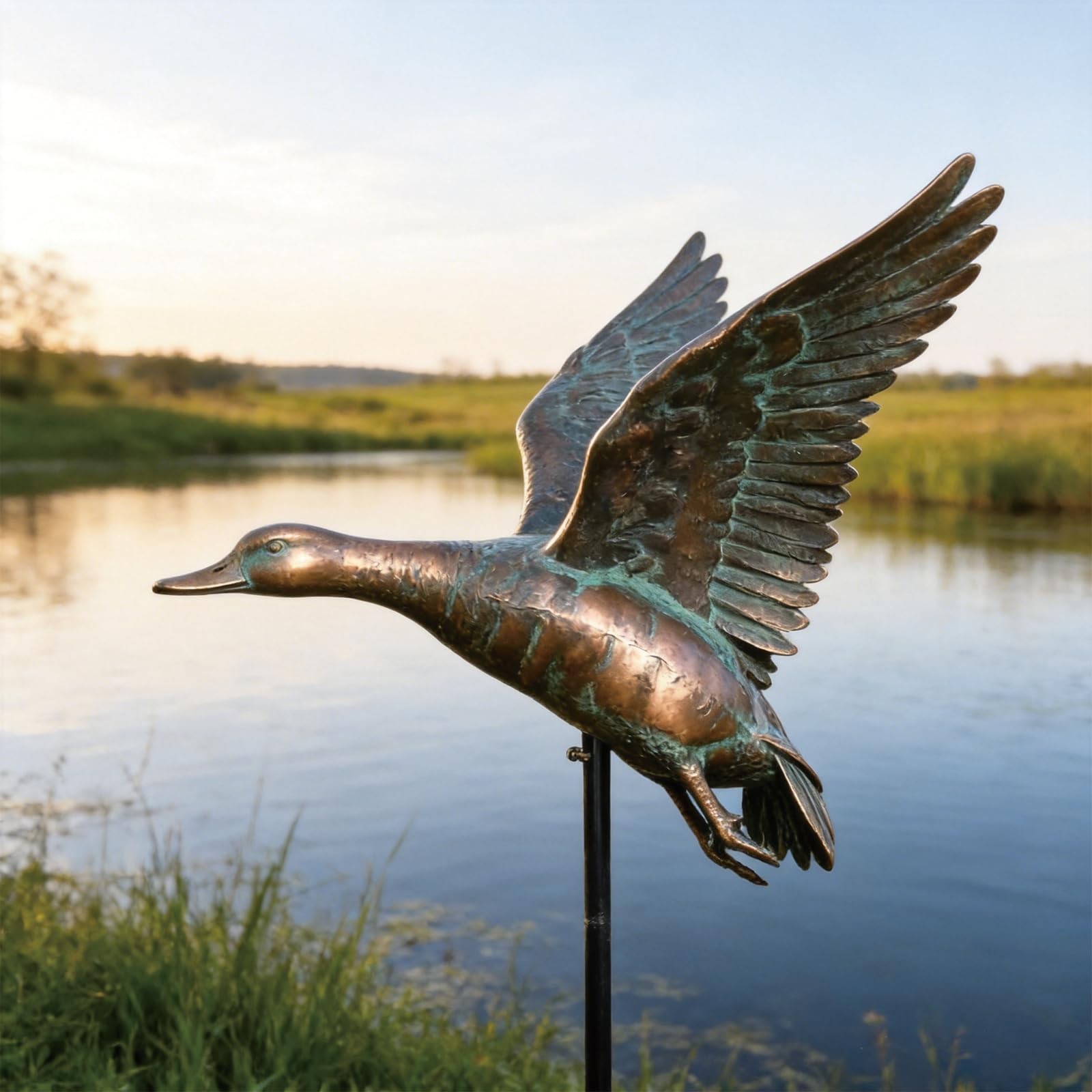 Mallard Duck Decorative Garden Stakes Outside, 69″ Antique Copper Flying Duck…