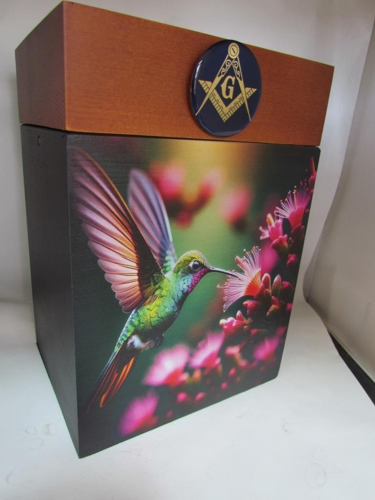 MASONIC MASON Urn for Ashes Modern Wooden Adult Cube Black Brown