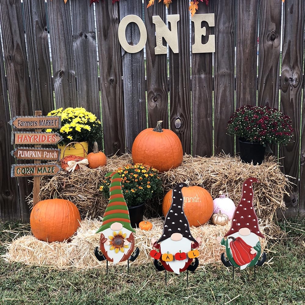 YEAHOME Fall Decorations for Home Outdoor, 3 Pack Gnomes Decorative Garden St…