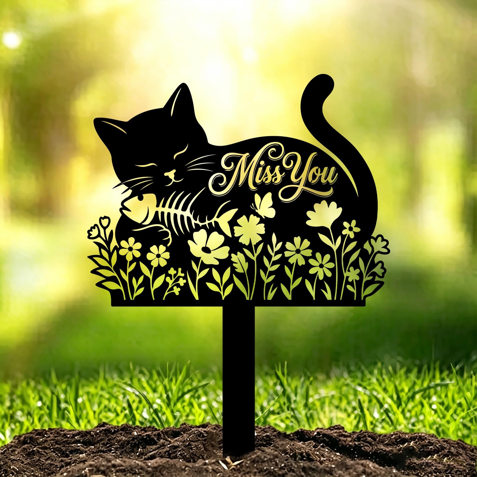 Cat Memorial Metal Grave Marker Outdoor, Sleeping Cat Pet Grave Markers with …