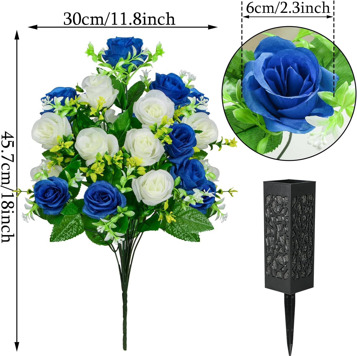 Artificial Cemetery Flowers, Set of 2 Grave Memorial Flowers with Vase, Artifici