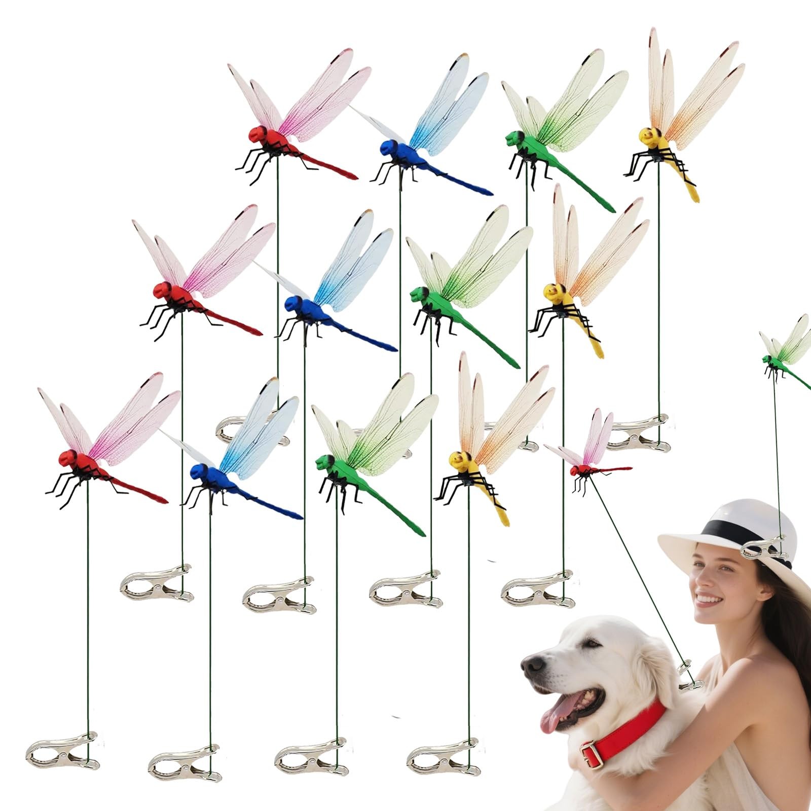 12Pcs Large 3D Dragonfly Clips for Outdoor Garden Decoration