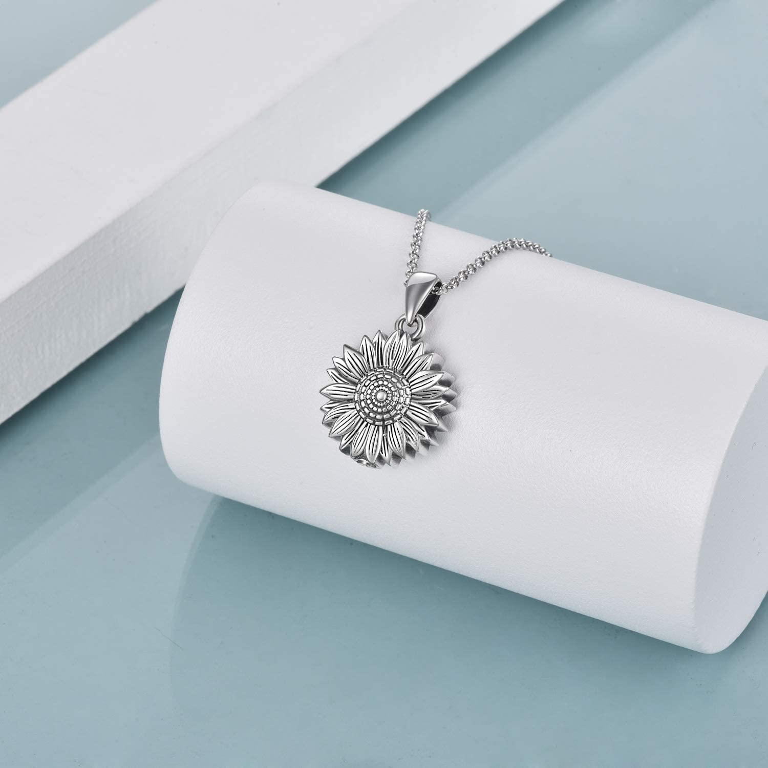 Sterling Silver Sunflower Urn Necklace for Ashes Rose Flower Cremation Jewelry f