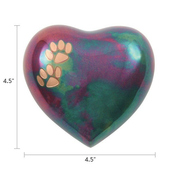 Small/Keepsake Multi-Colored Brass Arielle Heart Cremation Urn, 20 cubic inches