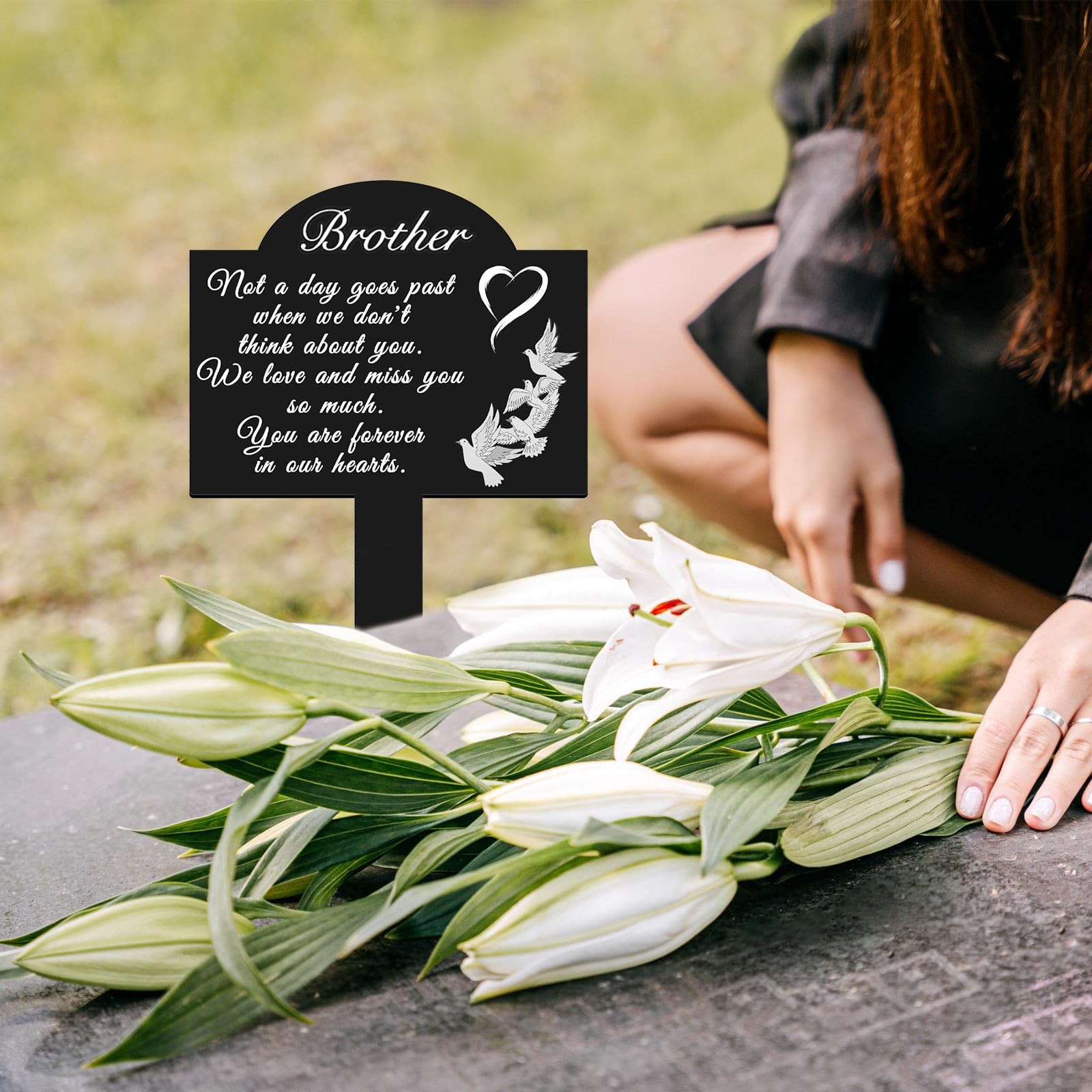 Grave Marker for Brother – Metal Cemetery Decoration, Weatherproof Tribute